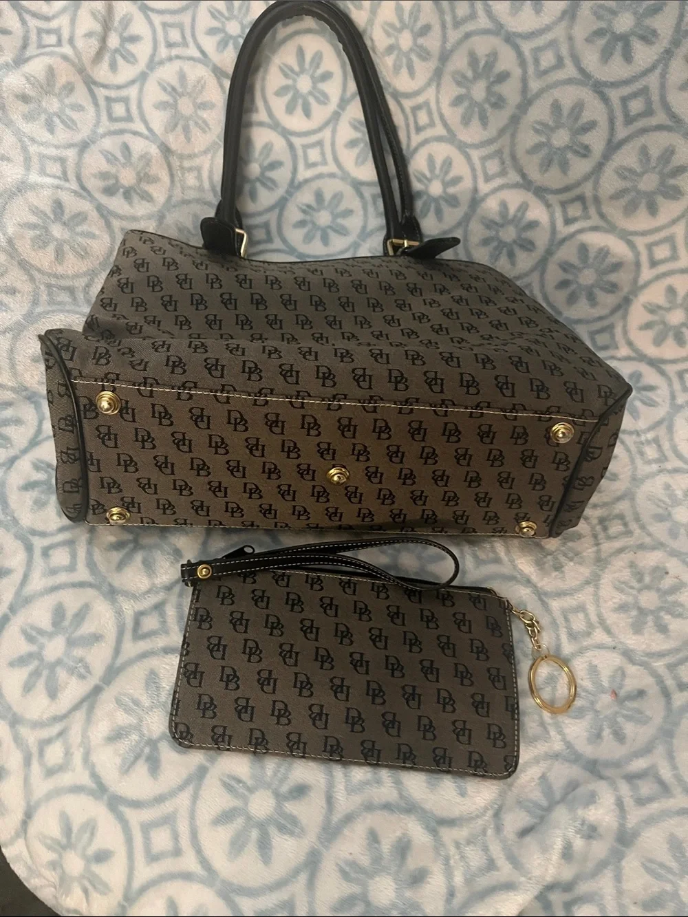 Dooney & Bourke Black &Gray DB Logo Satchel with Wristlet